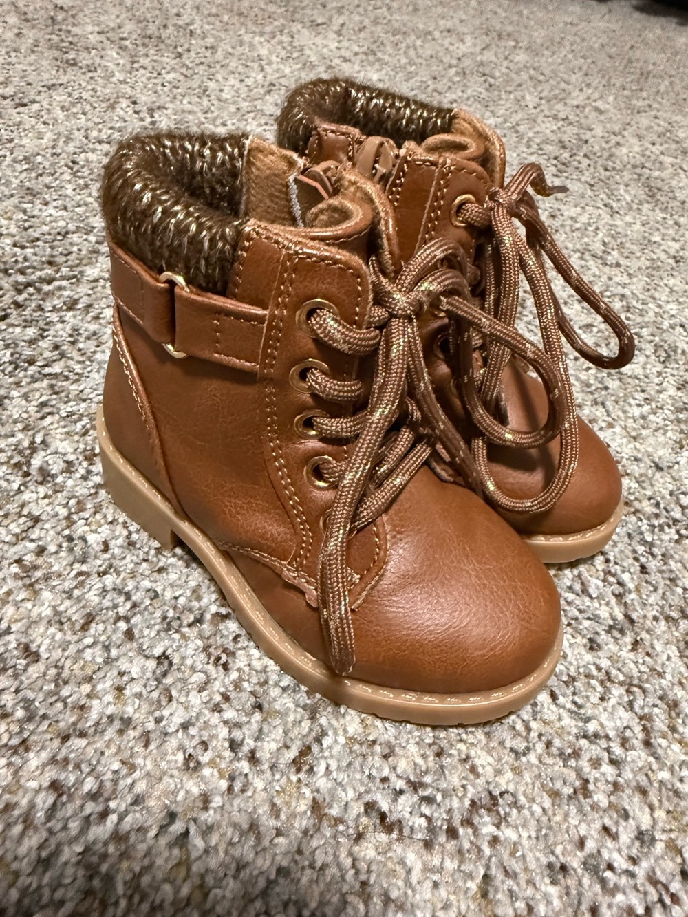 Kids Brown Faux-Leather Lace-Up Boots Size Toddler 5